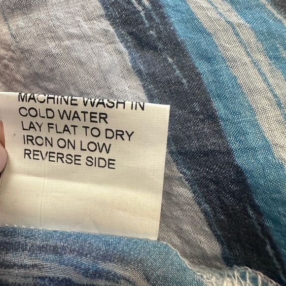 Evolution and Creation Blue Button Down Blouse with Mandarin Collar - Picture 8 of 11